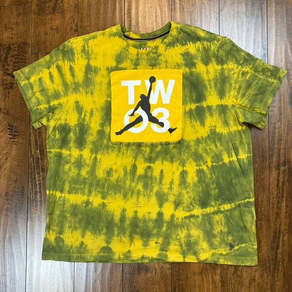 TWO 03 JORDAN Men’s Shirt Jump Man Yellow Tie-Dyed Distressed Size XXL - Picture 1 of 12